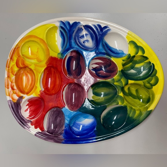 Anthropologie Rainbow Deviled Egg Serving Platter Retired Rare Hard 2 Find 10x13 - Picture 2 of 5